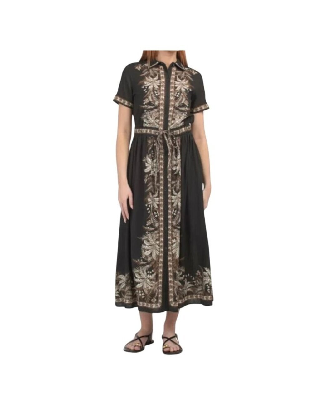 NWT Max Studio London Metallic Floral Belted Shirt Dress Large MSRP $198